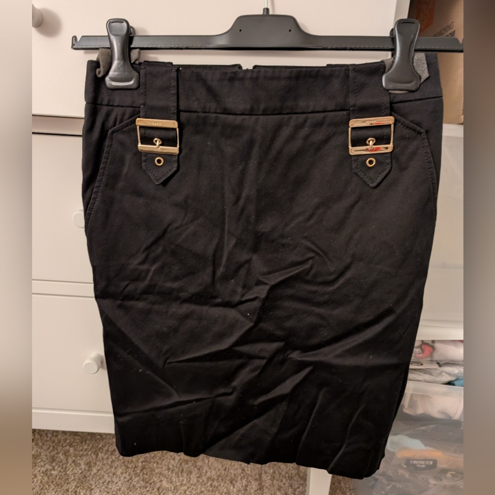 EUC Authentic Gucci Black Pencil Skirt with Gold Buckles IT38